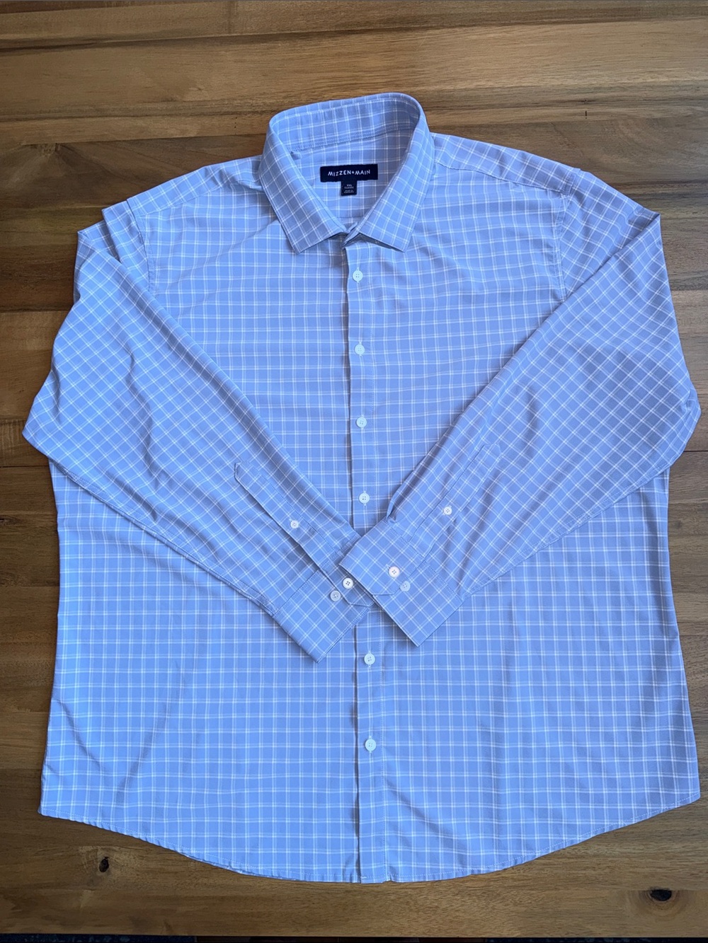 Mizzen + Main Light Blue & White Windowpane Dress Shirt - Picture 2 of 3